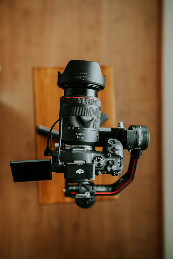 Modern Camera on a Tripod with a Stabilizer